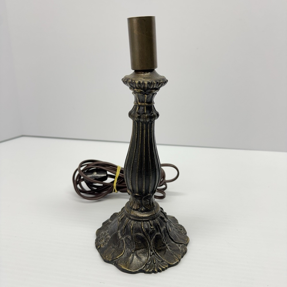 Tiffany Style Table Accent Lamp Base Only Cast Metal Art Nouveau Lily Pad Vtg